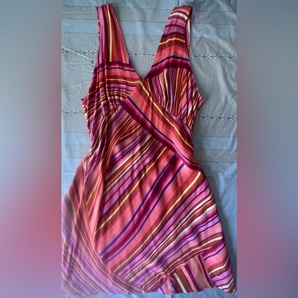 Wild Fable Sleeveless Orange Yellow Pink Striped Tie Back V-Neck Mini Dress M - Picture 7 of 13
